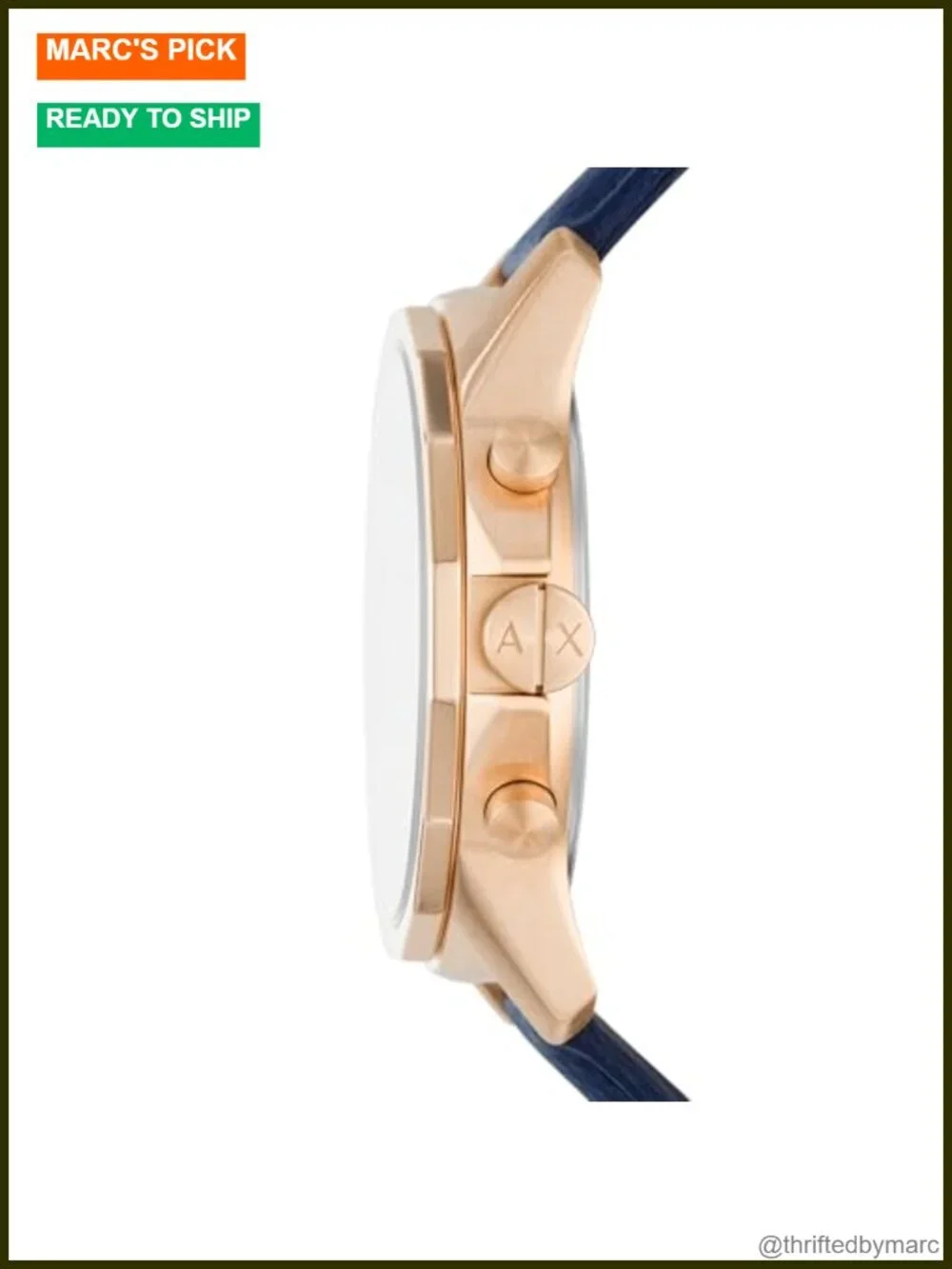 44mm Chronograph Analog Watch with Blue Leather Strap